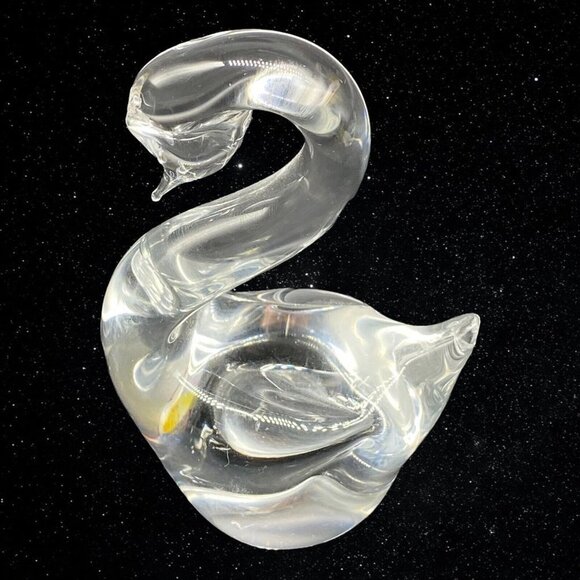 Vintage Art Glass Crystal Clear Swan Paperweight Figurine 4”T 3”W - Picture 8 of 9